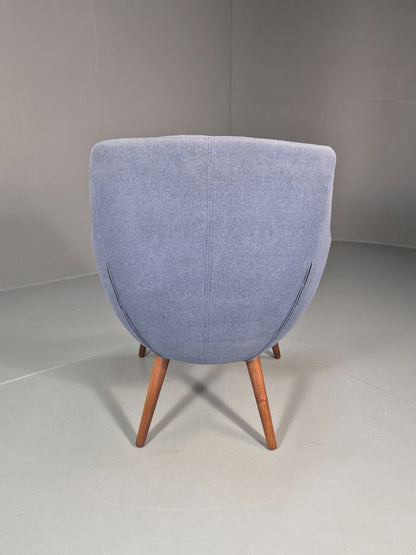 Retro Danish Tub Chair Blue Canvas Teak Turned Legs MCM Vintage  EB10747 MNOR10