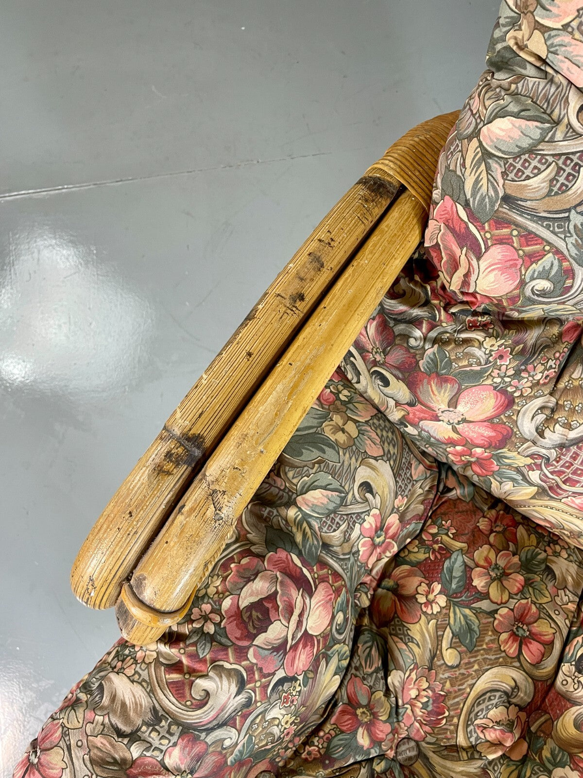 Vintage Cane Rocking Chair Floral 1970s Retro EB6413 VBER3