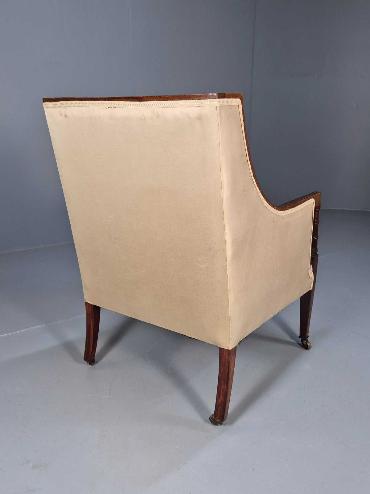 Antique Edwardian Mahogany Armchair Satin Creme Leaf Pattern Fabric EB8446 VCLO - UKDK FURNITURE