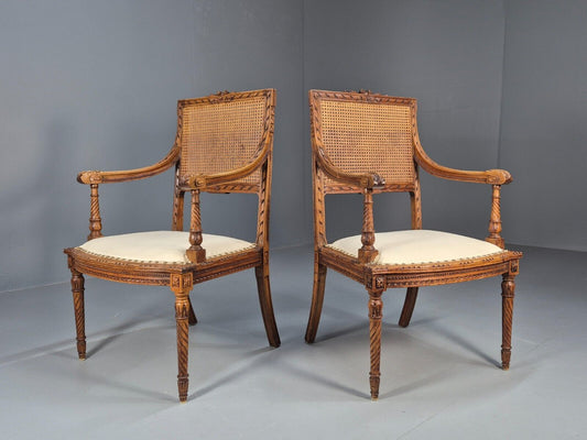 2 Vintage Danish Lounge Chairs Rattan Walnut Louis XVI Style Antique EB8995 VBER - UKDK FURNITURE