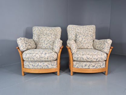 2 Ercol Renaissance Lounge Chairs Ivory Floral Upholstery 1990s EB11009 VCLO2