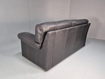 1980s Two Seater Sofa Faded Black Leather Boxy Style Retro Danish EB10714 M2SS16