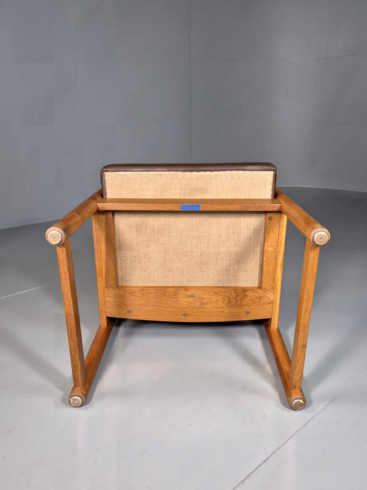 Vintage Scandinavian Elbow Chair Brown Leather Oak Frame Retro MCM EB7301 MNOR - UKDK FURNITURE