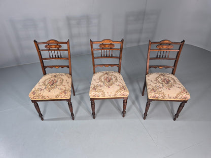 3 Antique Saloon Chairs Rosewood Frame Floral Seats Inlay Victorian EB10990 VDIN3