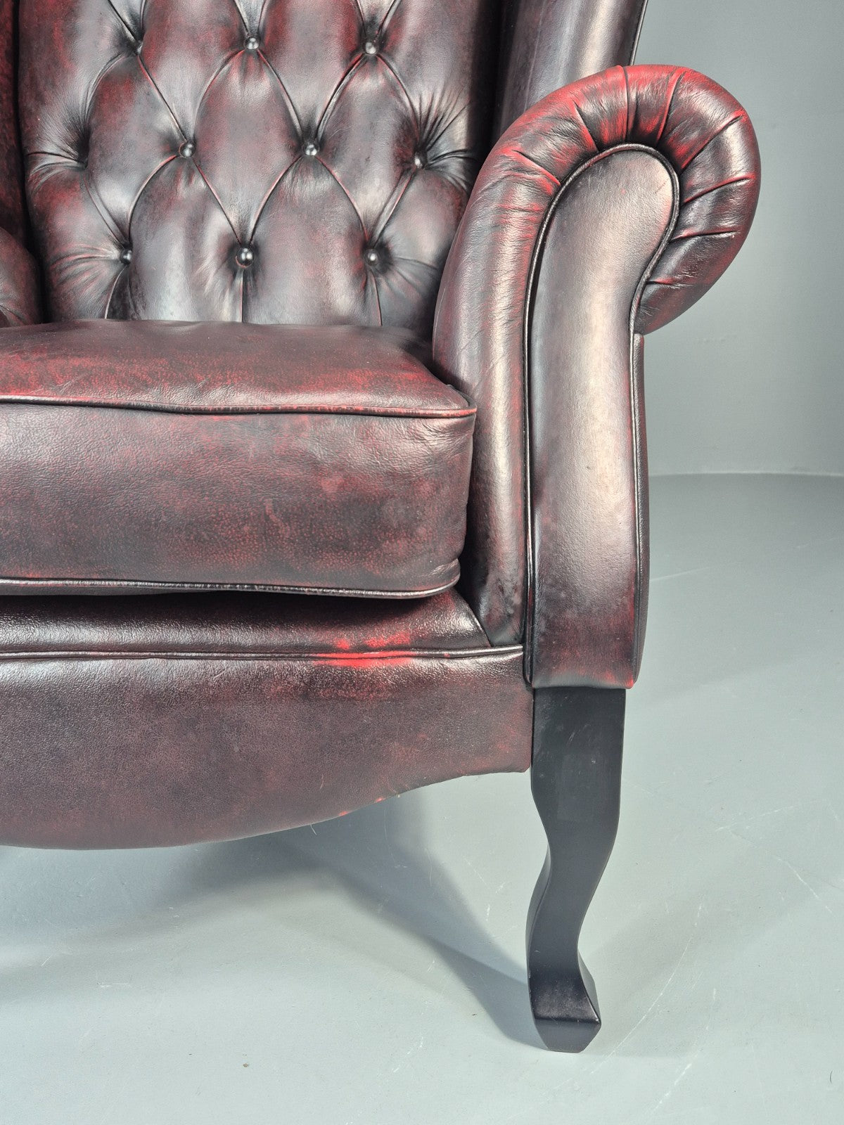 Vintage Queen Anne Wing Back Leather Danish Retro Chesterfield EB11376 VLEA4