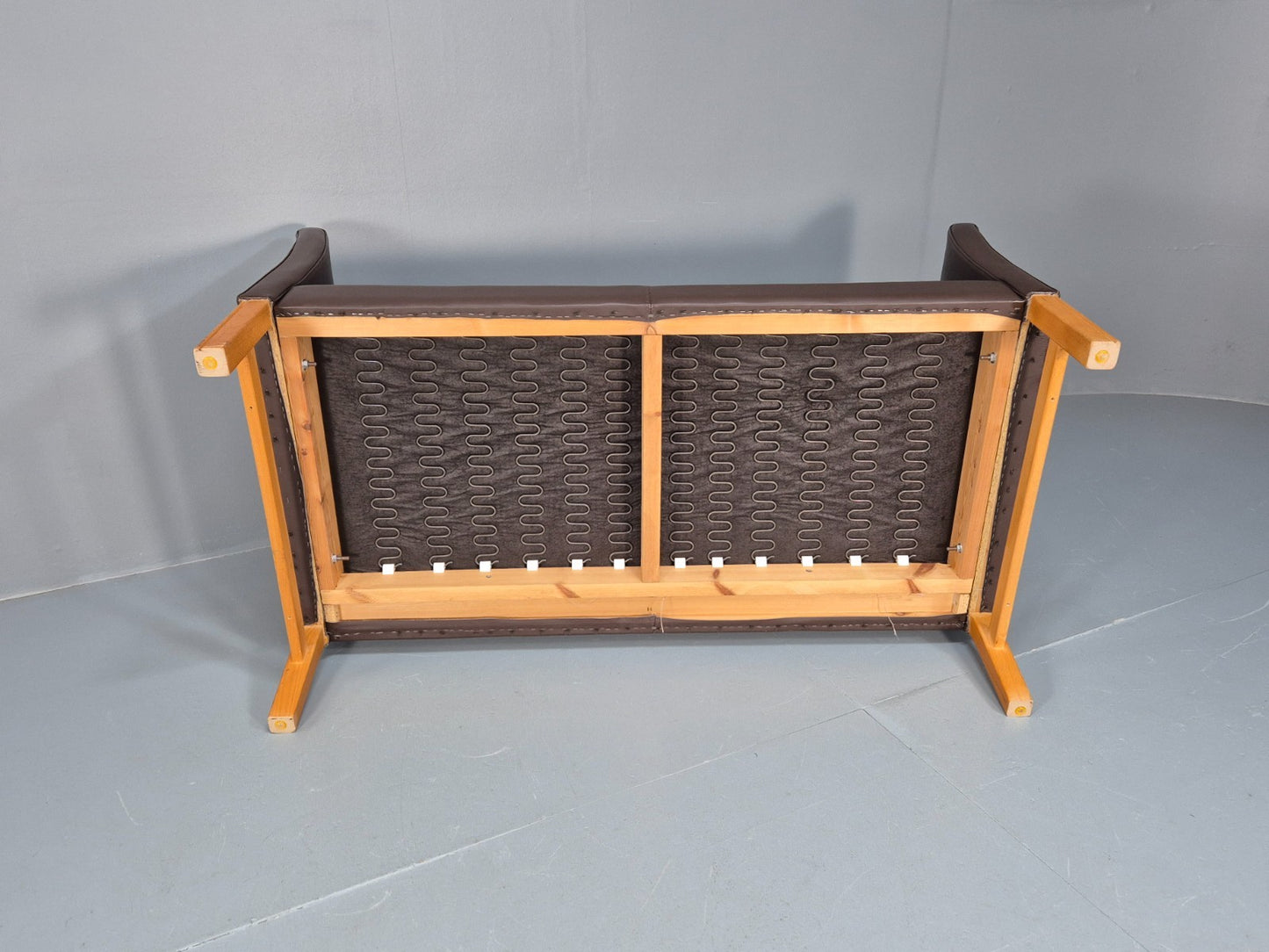 Mid Century Two Seater Sofa Vintage Danish Brown Leather Retro 1970 EB10094 M2SS7