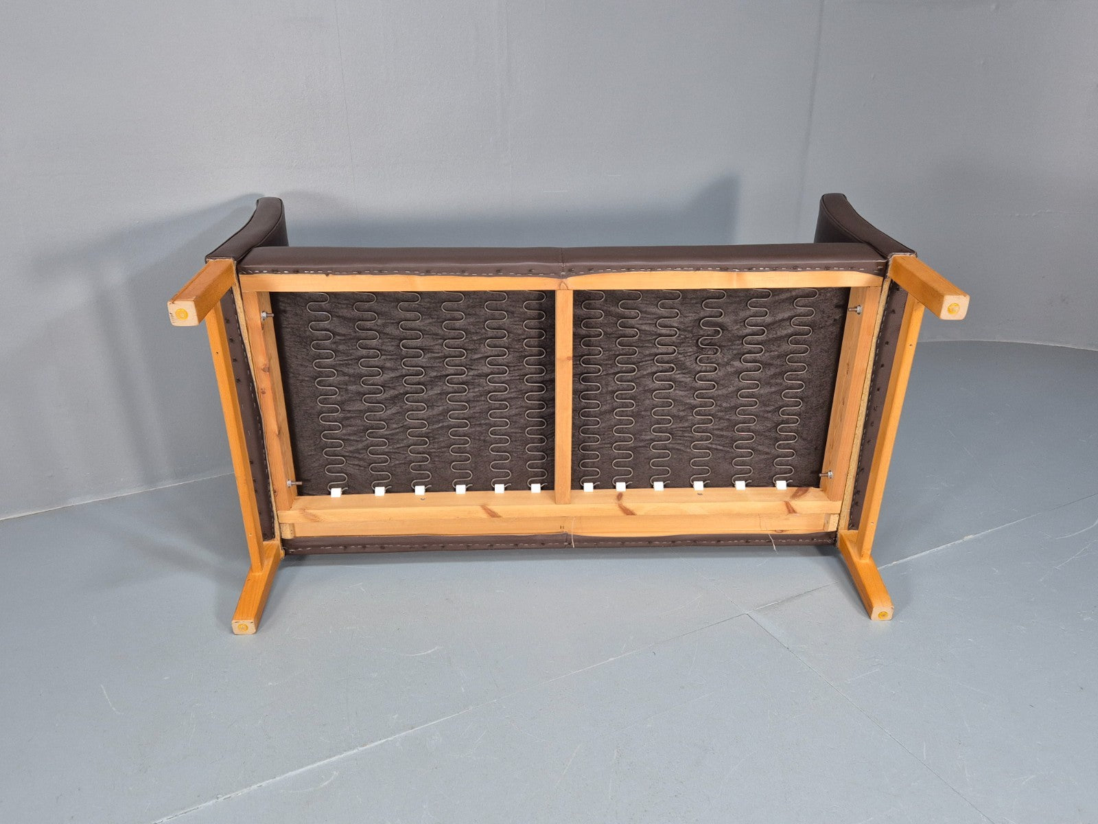 Mid Century Two Seater Sofa Vintage Danish Brown Leather Retro 1970 EB10094 M2SS7