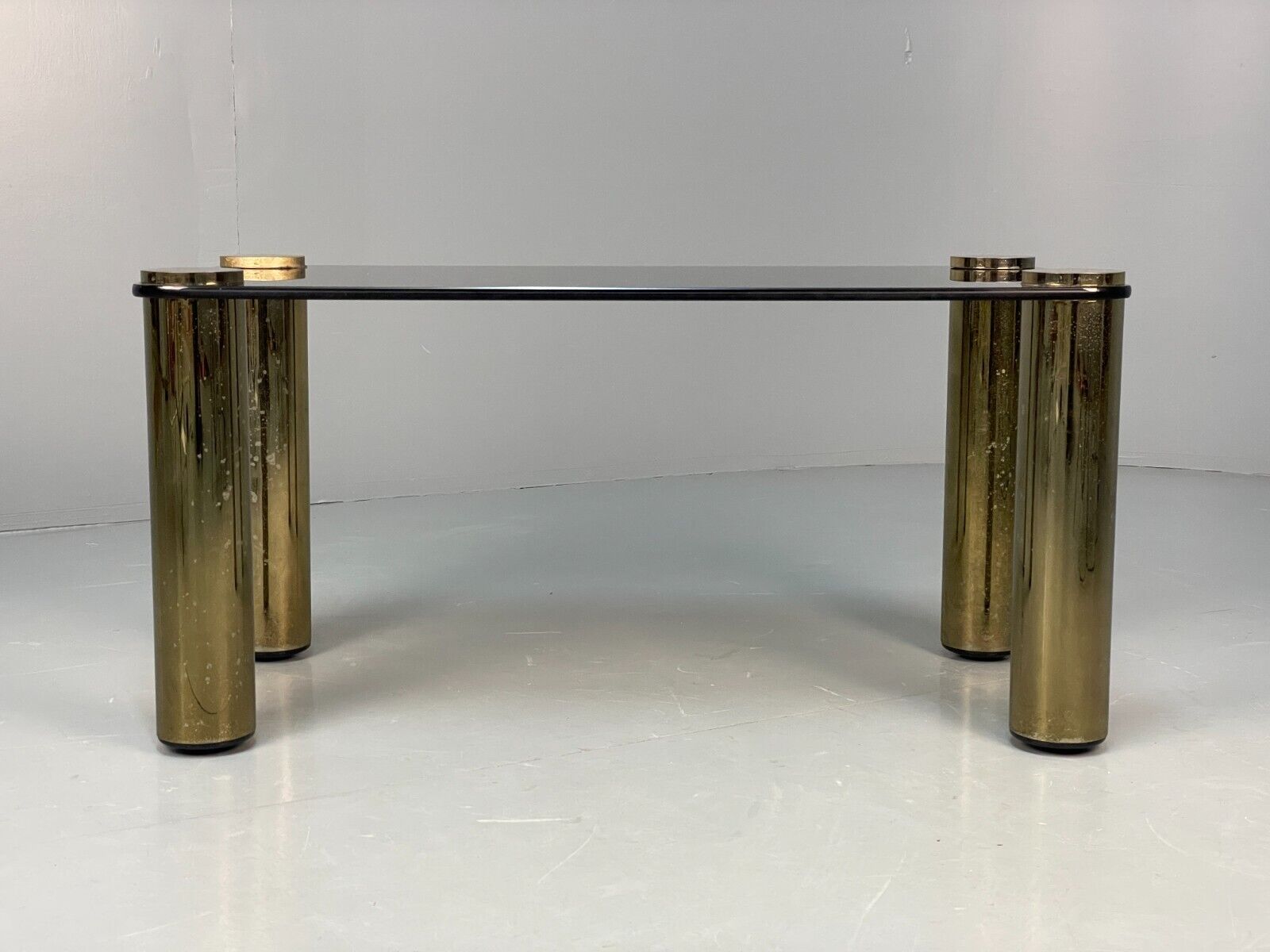 Vintage Rectangular Coffee Table Brass & Smoked Glass Zanuso Style EB8687 MWOO - UKDK FURNITURE