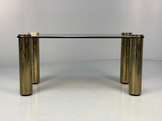 Vintage Rectangular Coffee Table Brass & Smoked Glass Zanuso Style EB8687 MWOO - UKDK FURNITURE