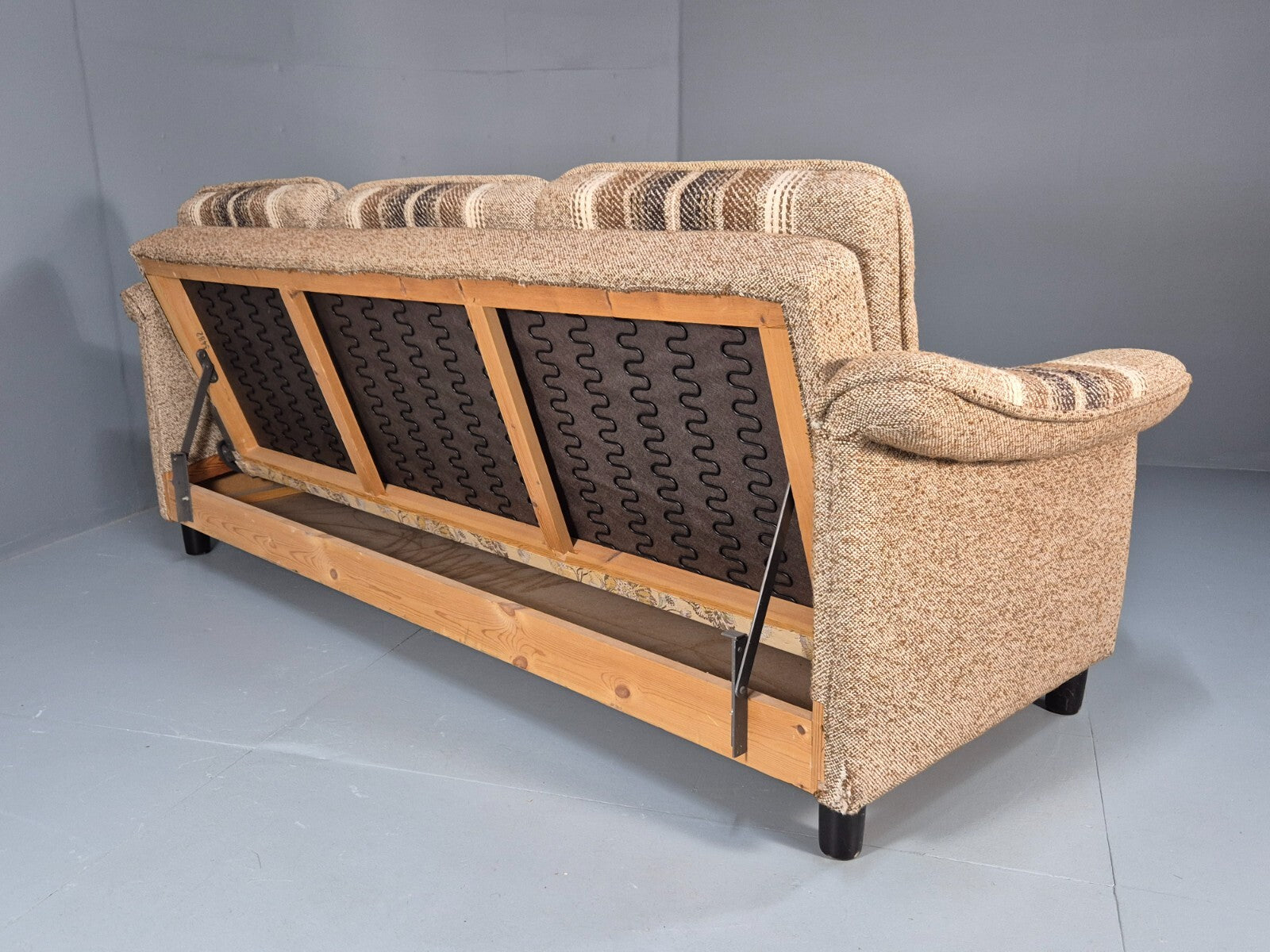 Vintage Danish 1970s Sofa Bed Wool Stripe Retro MCM EB9590 M4SS - UKDK FURNITURE