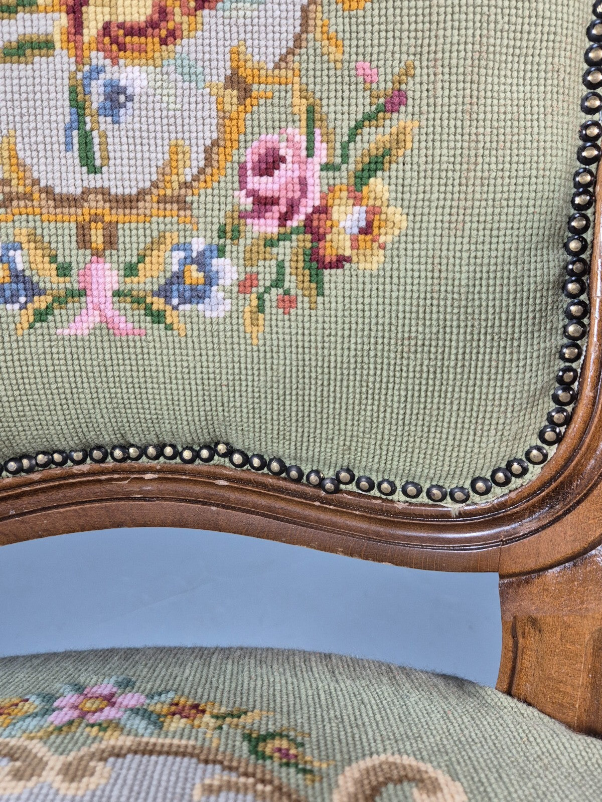 Vintage Rococo Fauteuil Floral Tapestry Carved Frame Danish 1960s EB9554 VCAR - UKDK FURNITURE