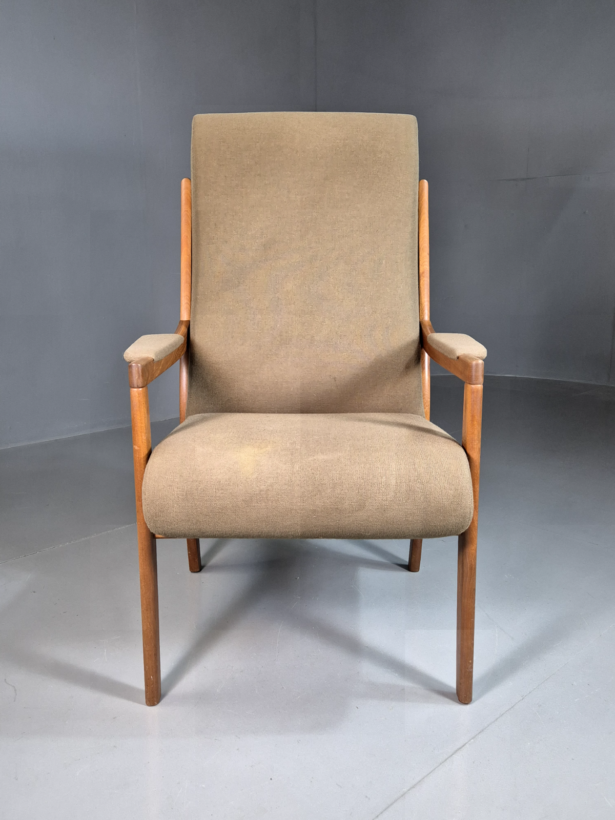 Vintage Swedish Lounge Chair Beige Wool Hardwood Frame MCM Retro EB7195 MNOR2