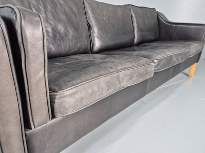 Vintage 3 Seat Sofa Black Leather Danish 1980s Retro Mid Century EB10479 M3SS15