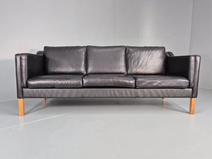 Vintage 3 Seat Sofa Danish Black Leather and Vinyl Mid Century EB10468 M3SS8