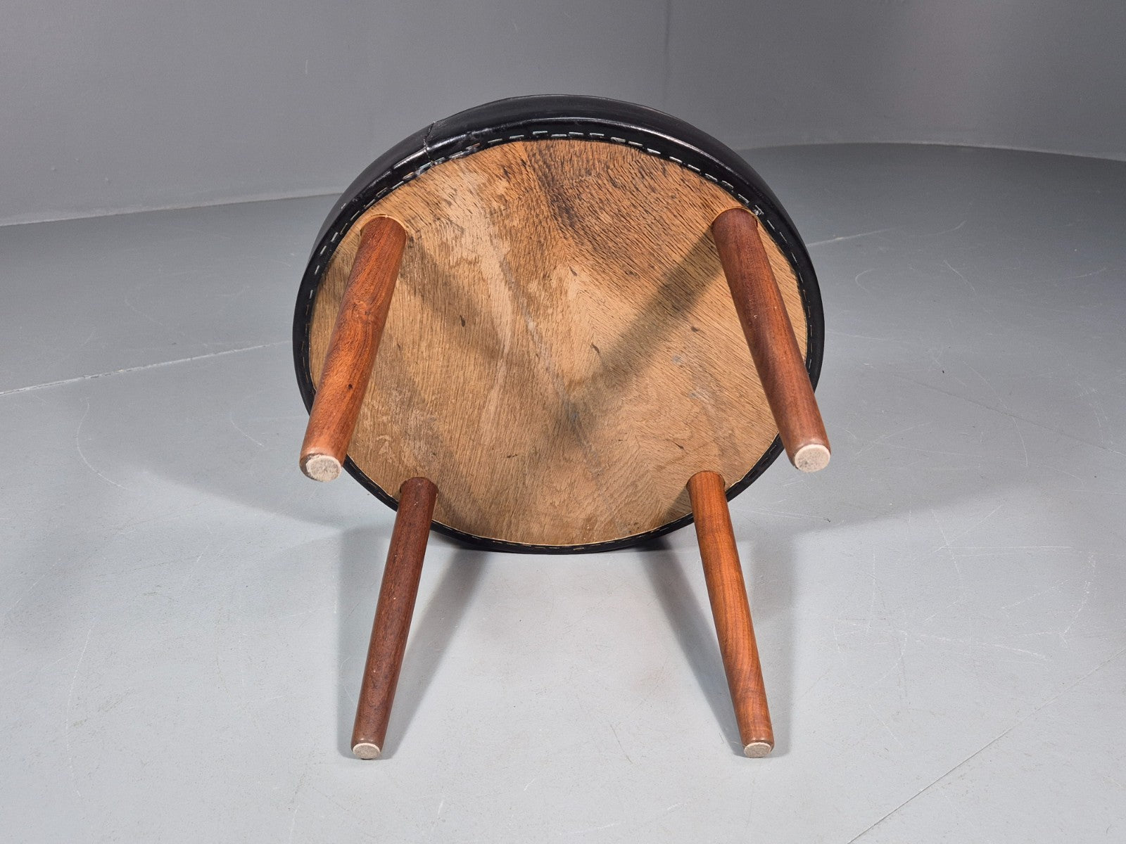 1960s Circular Footstool Danish Vinyl and Teak Retro MCM EB10883 MFOO4