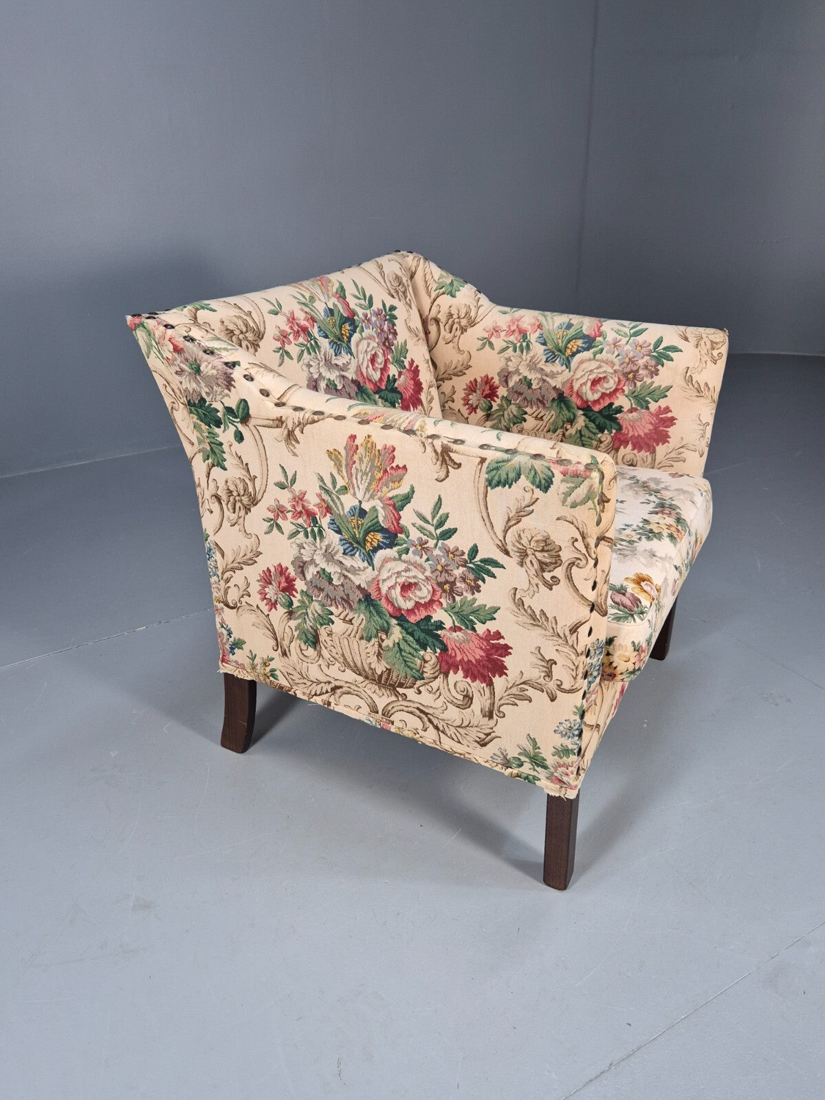 Vintage Danish Lounge Chair Floral Cotton Upholstery 1970s Retro EB07869 MNOR - UKDK FURNITURE