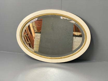 Antique Oval Wall Mirror White & Gold Painted Bevelled Patina EB11051 MWOO8
