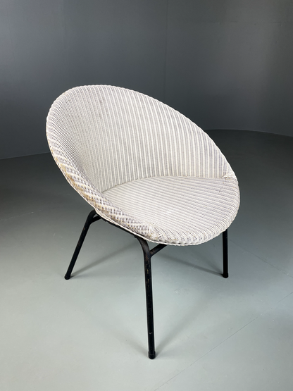 Vintage Lloyd Loom Chair White Circular Retro MCM EB5270 VBER0