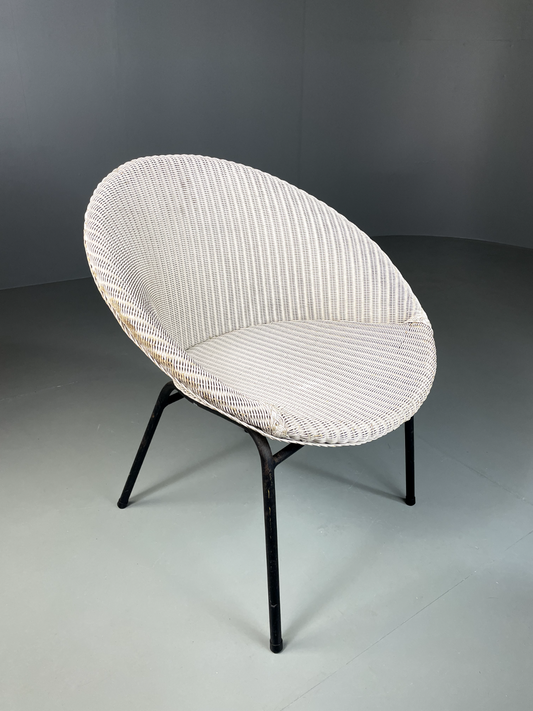 Vintage Lloyd Loom Chair White Circular Retro MCM EB5270 VBER0