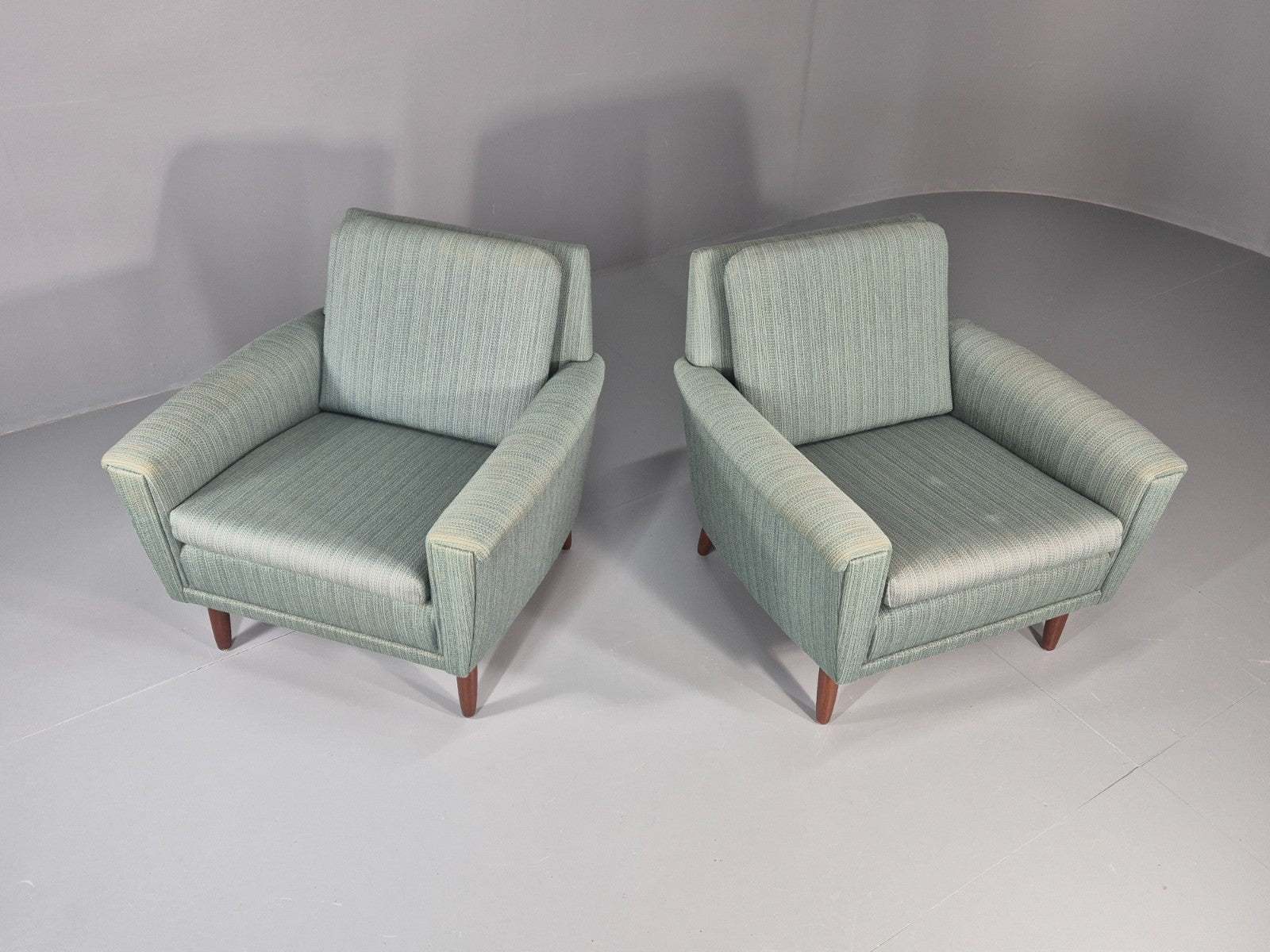 2 Mid Century Lounge Chairs 1960s Denmark Blue Wool Retro EB11403 MNOR1