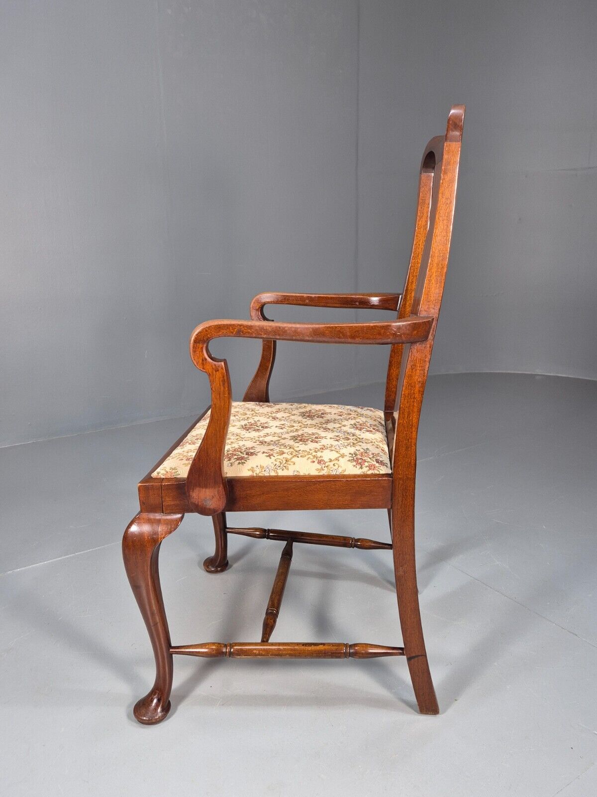 Vintage Elbow Carver Chair Floral Tapestry Seat Mahogany Antique EB9145 VDIN - UKDK FURNITURE