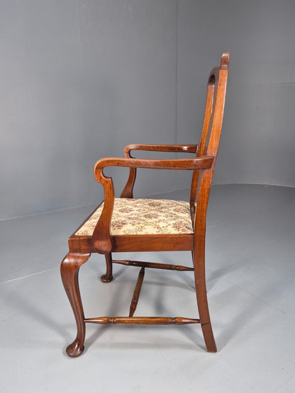 Vintage Elbow Carver Chair Floral Tapestry Seat Mahogany Antique EB9145 VDIN - UKDK FURNITURE