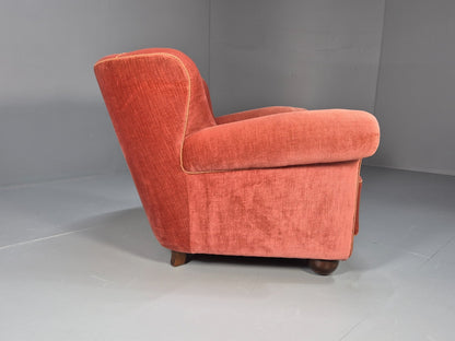 Vintage Danish Art Deco shell back Lounge Chair Pink Velour Bun Feet EB9556 MNOR - UKDK FURNITURE
