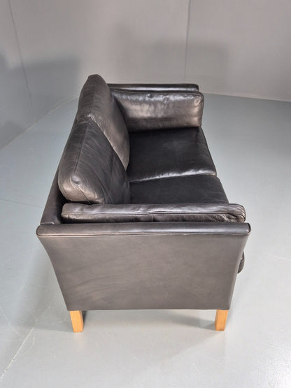 2 Seat Sofa Vintage Danish Black Leather 1970s Retro MId Century EB10112 M2SS11