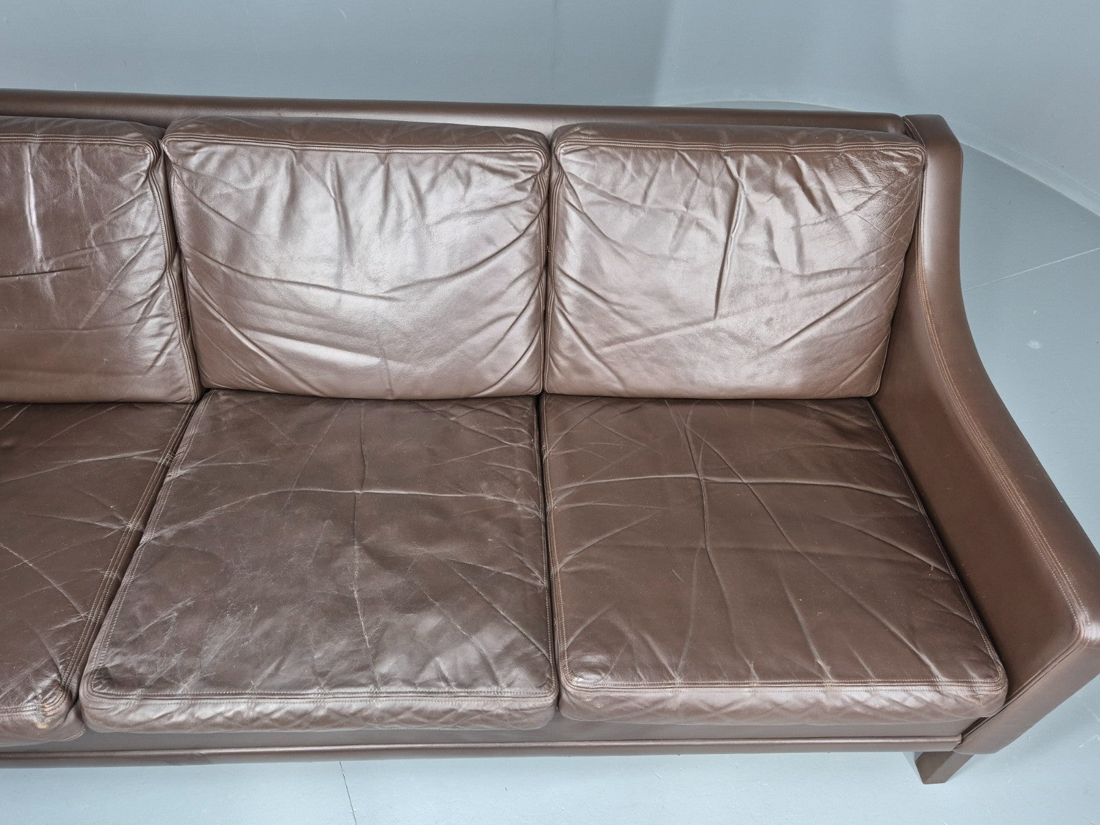 Vintage 3 Seat Leather Sofa 1970s Danish Brown Mid Century Retro EB10519 M3SS7