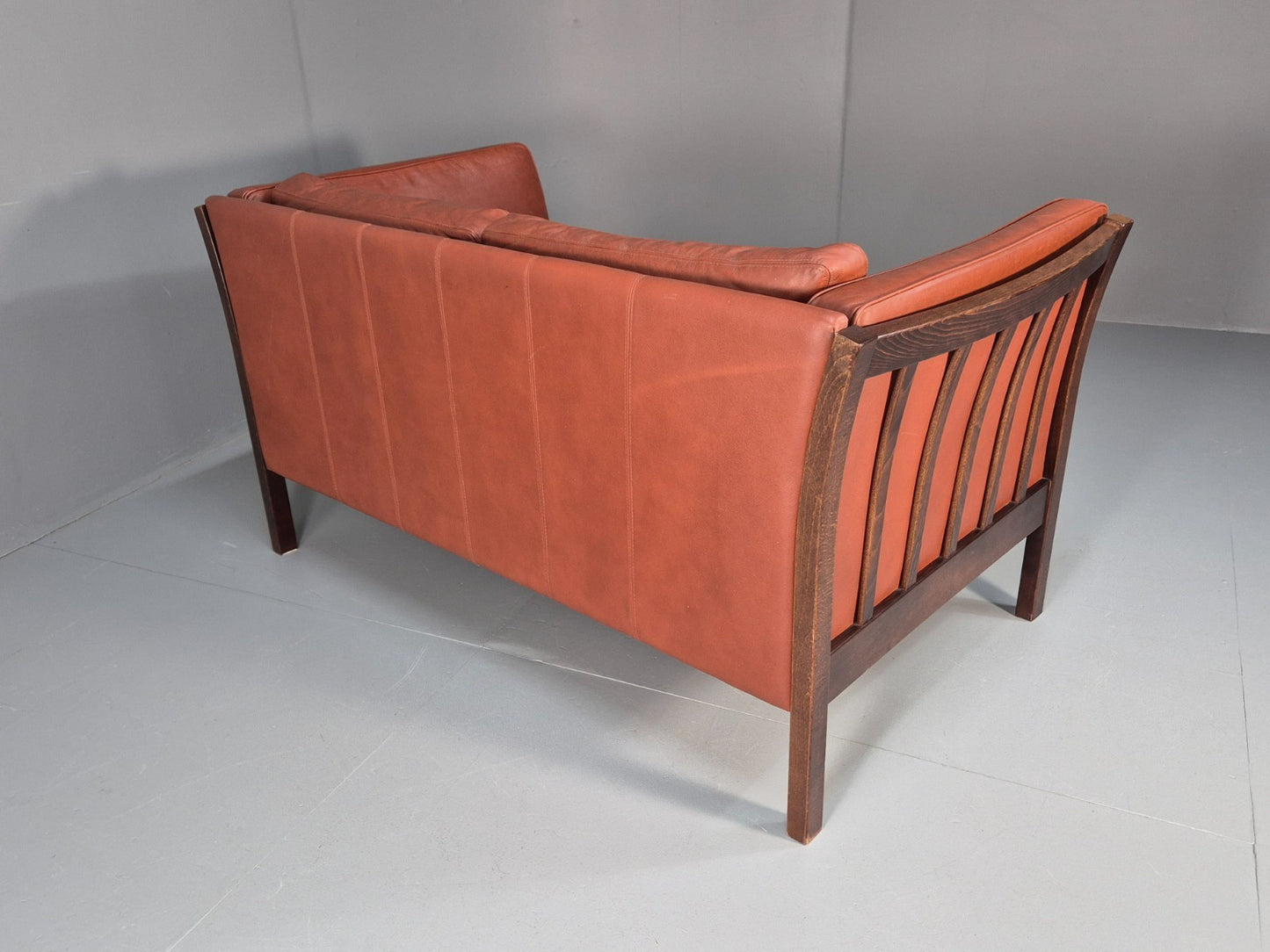 Mid Century 2 Seater Sofa Stouby Red Brown Leather Beech End Retro  EB10060 M2SS10