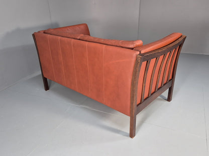 Mid Century 2 Seater Sofa Stouby Red Brown Leather Beech End Retro  EB10060 M2SS10