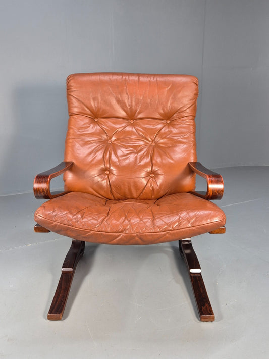 Vintage Danish Leather Tan Lounge Chair Skyline Hove MCM Retro 1970s EB9274 MBEN - UKDK FURNITURE