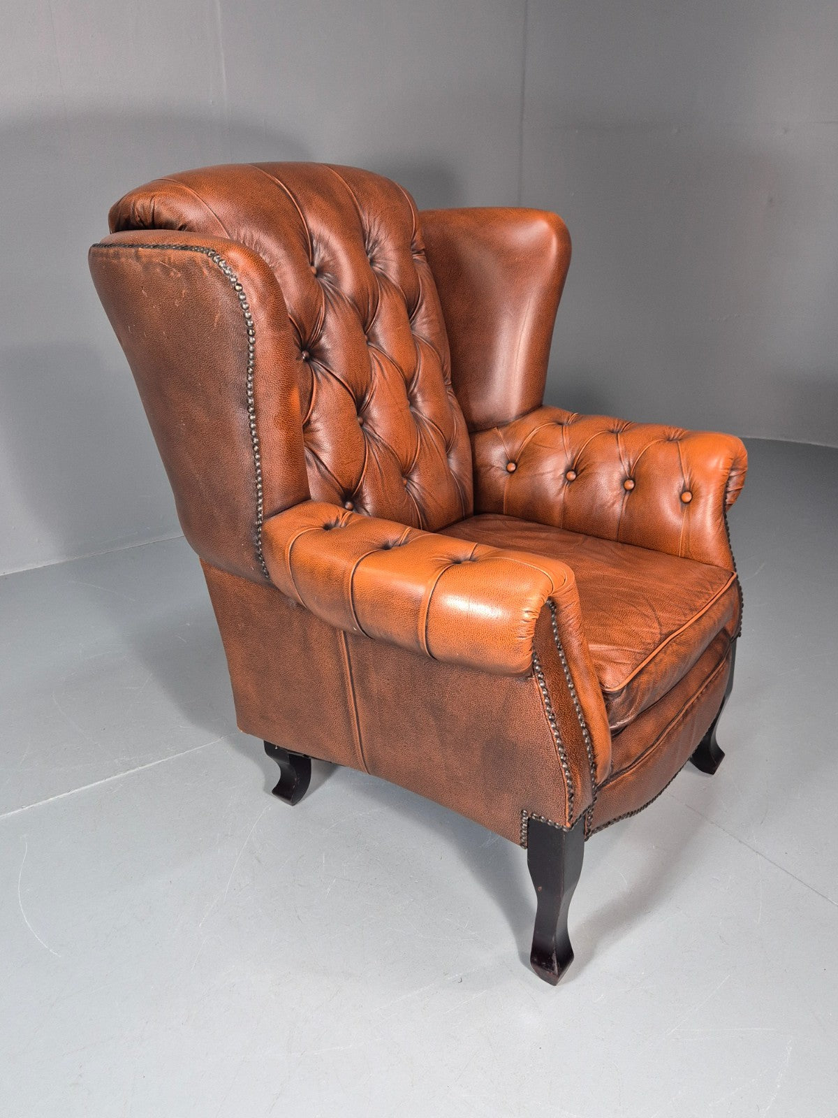 Vintage Leather Wing Back Club Chair  Denmark Chesterfield Style  EB10732 VLEA10