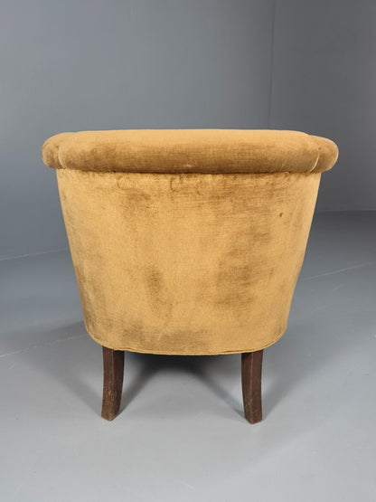 Vintage Danish Deco Era Tub Chair Gold Velour Mahogany 1930s EB9051 VCLO - UKDK FURNITURE