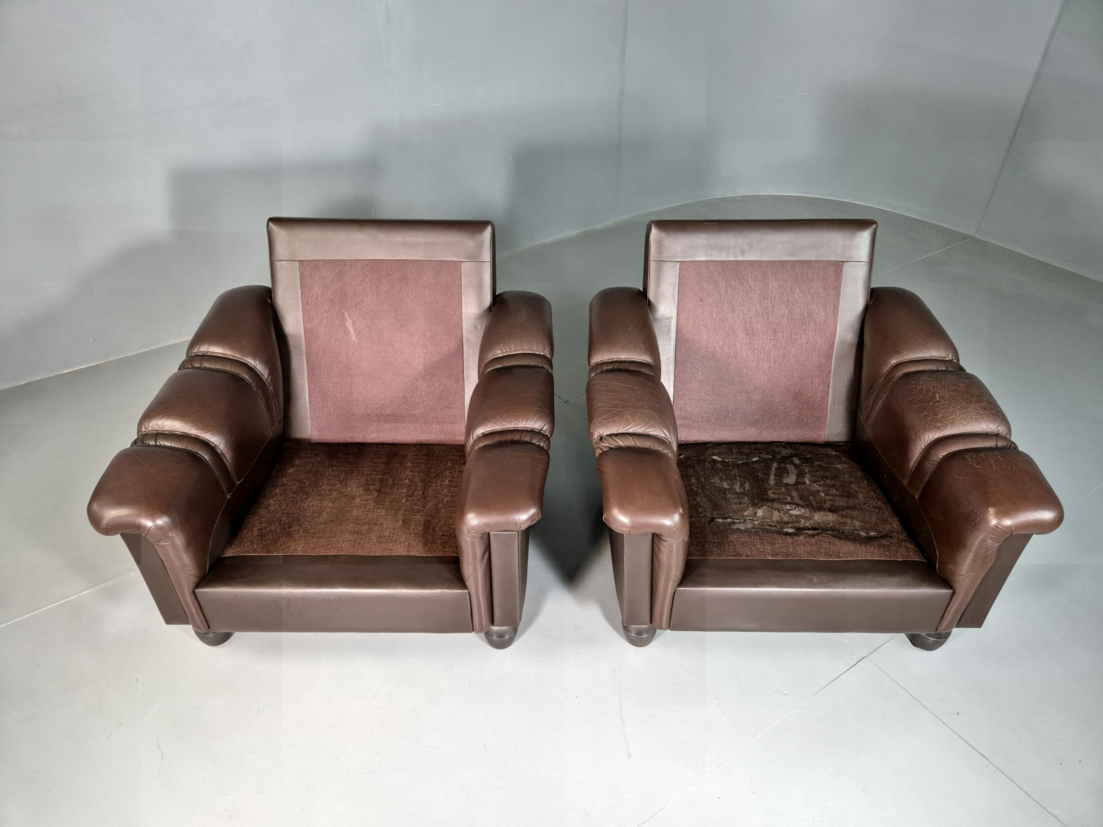 2 Vintage Danish Lounge Chairs Brown Leather Vinyl Retro MCM 1970s EB7177 MNOR - UKDK FURNITURE