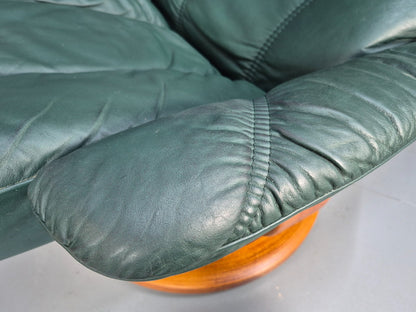 Vintage Stressless Swivel Chair Reclining & Green Leather Footstool EB9250 MSWI - UKDK FURNITURE