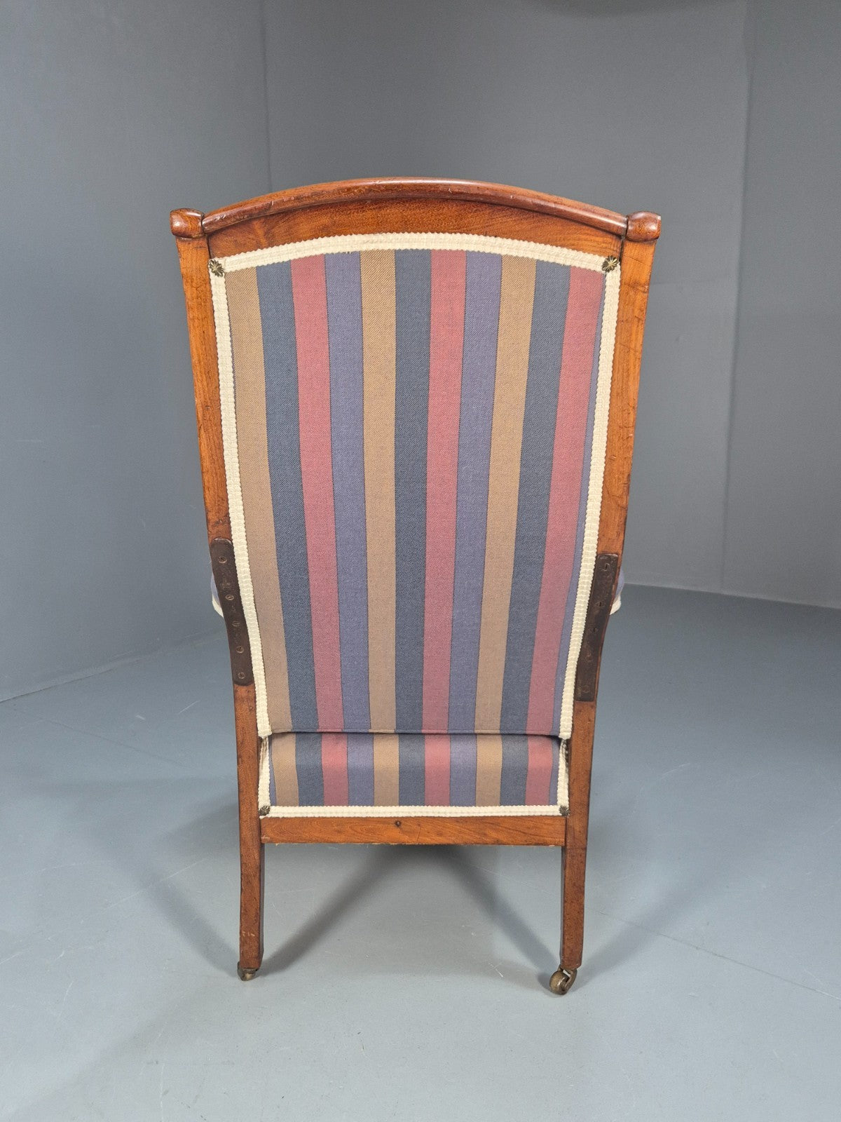 Antique Mahogany Lounge Chair Striped Cotton Upholstery EB10625 VCLO15
