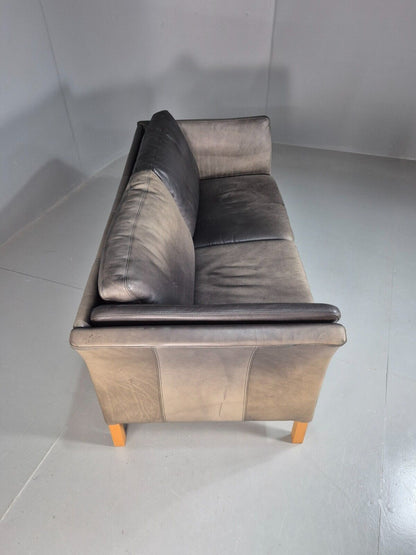 Vintage Danish Two Seat Sofa Faded Black Leather 1980s Retro MCM EB8168 M2SS - UKDK FURNITURE