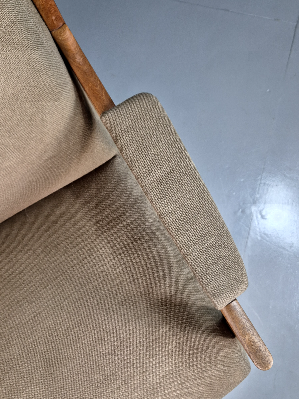 Vintage Swedish Lounge Chair Beige Wool Hardwood Frame MCM Retro EB7195 MNOR4