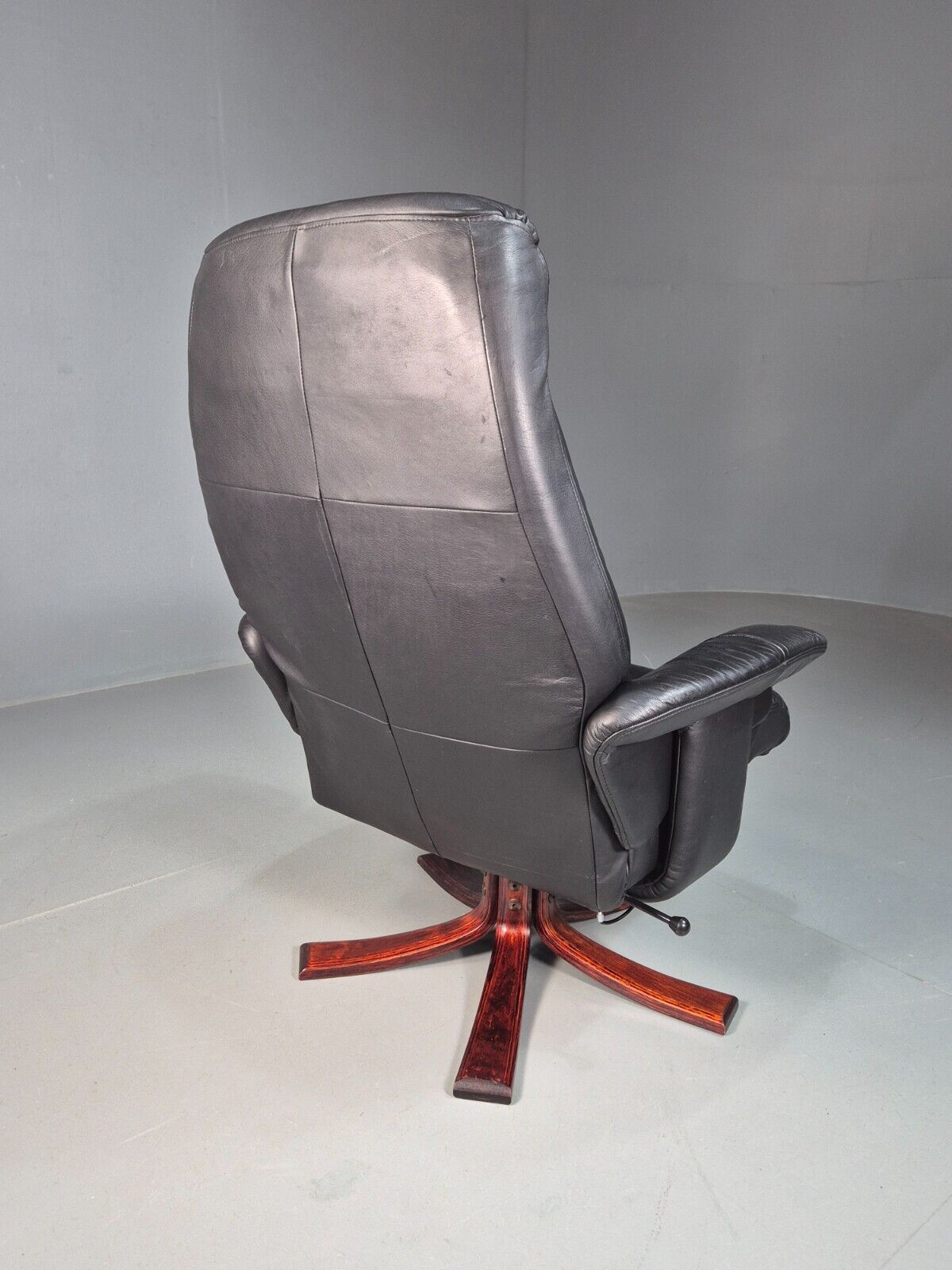 Vintage Danish Swivel Lounge Chair Black Leather Recline 1980 Retro EB8249 MSWI - UKDK FURNITURE