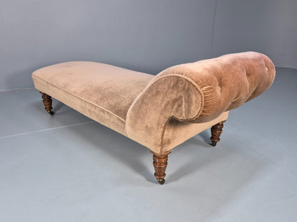 Antique Chaise Lounge Edwardian Peach Velour Turned Oak Legs 1900s  EB10705 VCHA14