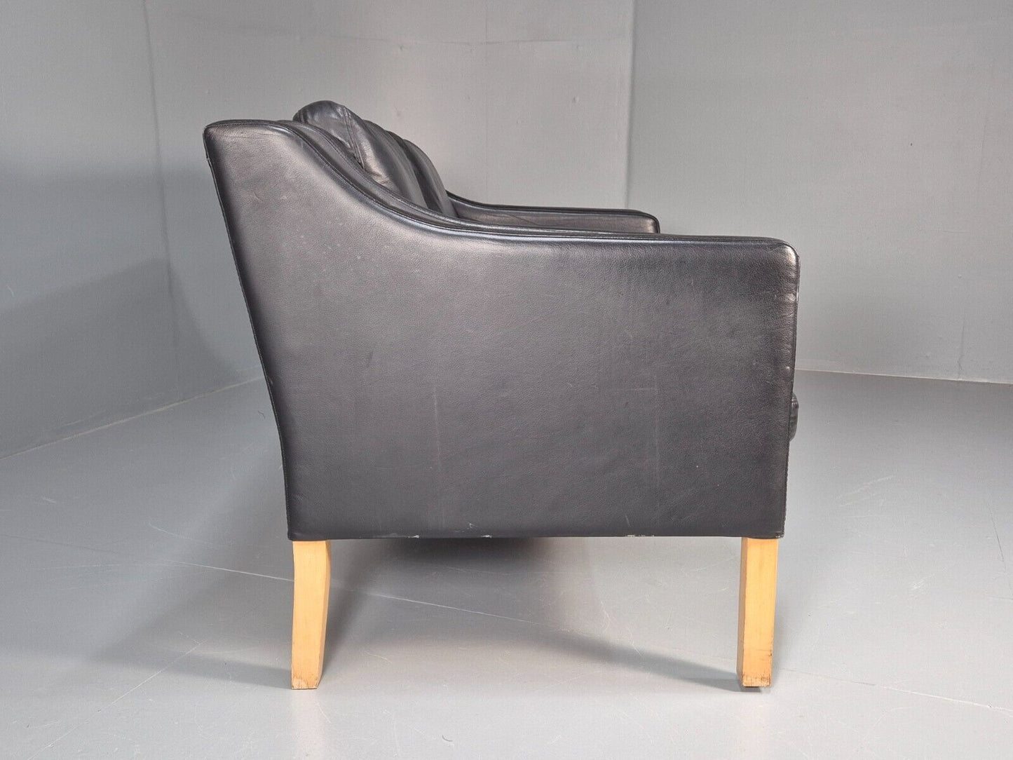 Vintage Danish 2 Seat Sofa Black Leather Mogensen Style Retro MCM EB8615 M2SS - UKDK FURNITURE