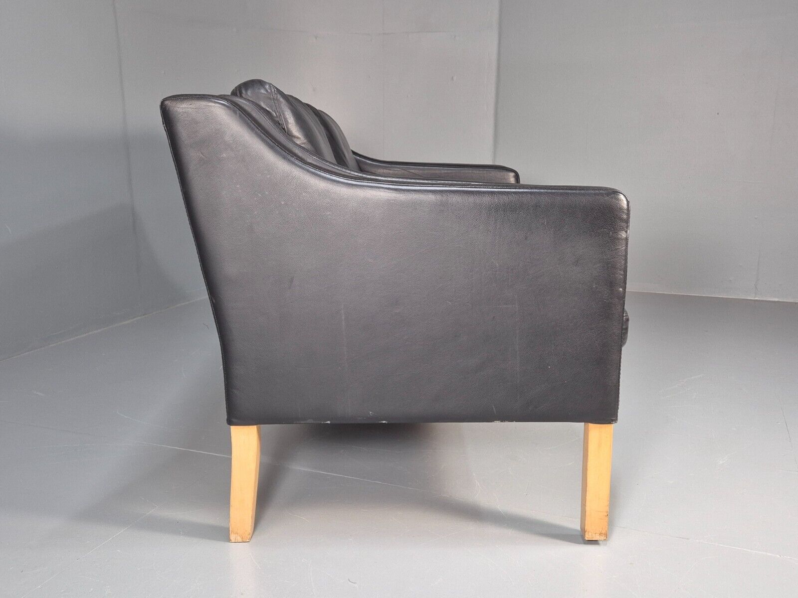 Vintage Danish 2 Seat Sofa Black Leather Mogensen Style Retro MCM EB8615 M2SS - UKDK FURNITURE