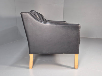 Vintage Danish 2 Seat Sofa Black Leather Mogensen Style Retro MCM EB8615 M2SS - UKDK FURNITURE