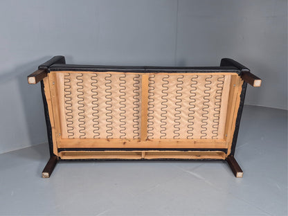 Vintage 2 Seater Black Leather Danish Sofa Borge Mogensen Style EB9078 M2SS - UKDK FURNITURE