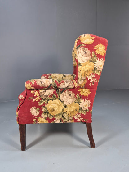 Vintage Danish Lounge Chair Wingback Floral Cotton Print 1950s Retro EB9540 MNOR - UKDK FURNITURE