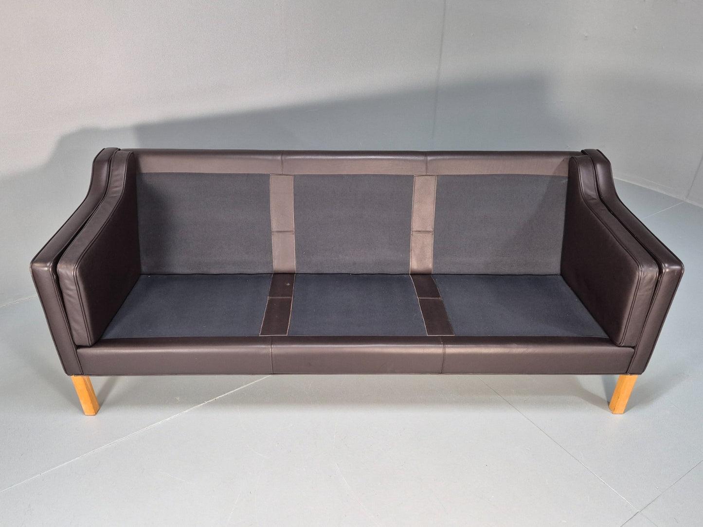 Vintage Danish 3 Seat Sofa Dark Brown Leather 1970s Retro MCM EB10071 M3SS7