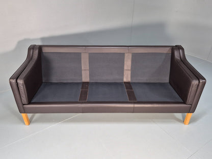 Vintage Danish 3 Seat Sofa Dark Brown Leather 1970s Retro MCM EB10071 M3SS7