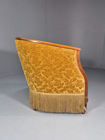Art Deco Tub Chair Danish Vintage Gold Moquette Tassels Oak Frame  EB10753 VCLO6