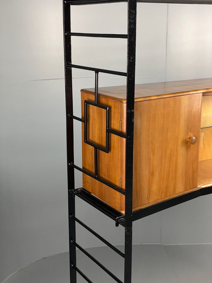 Vintage Modular Shelving Unit Walnut Cabinet Ladderax Style Black EB11043 MWOO16